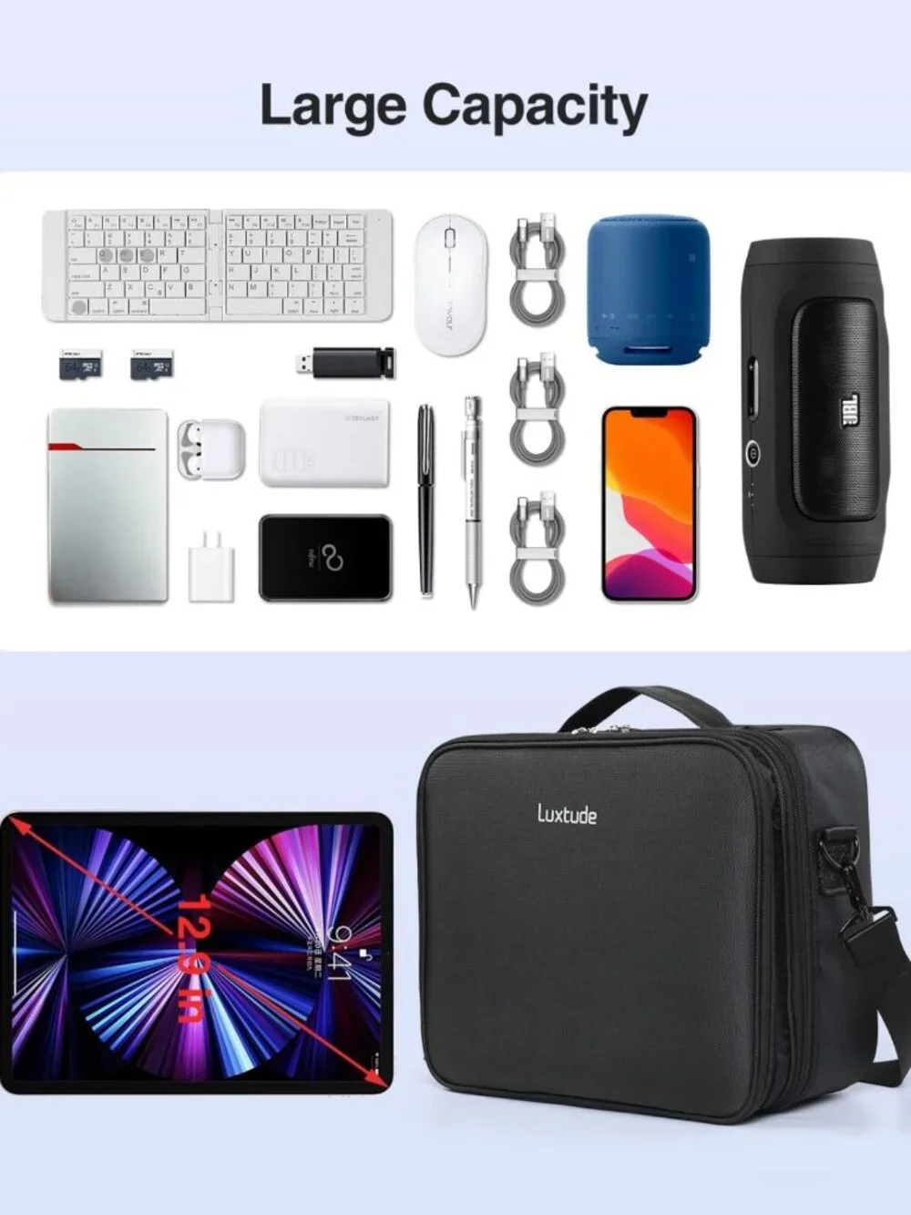 Large Double Layer Electronic Organizer Travel Case - Tech Accessories Bag